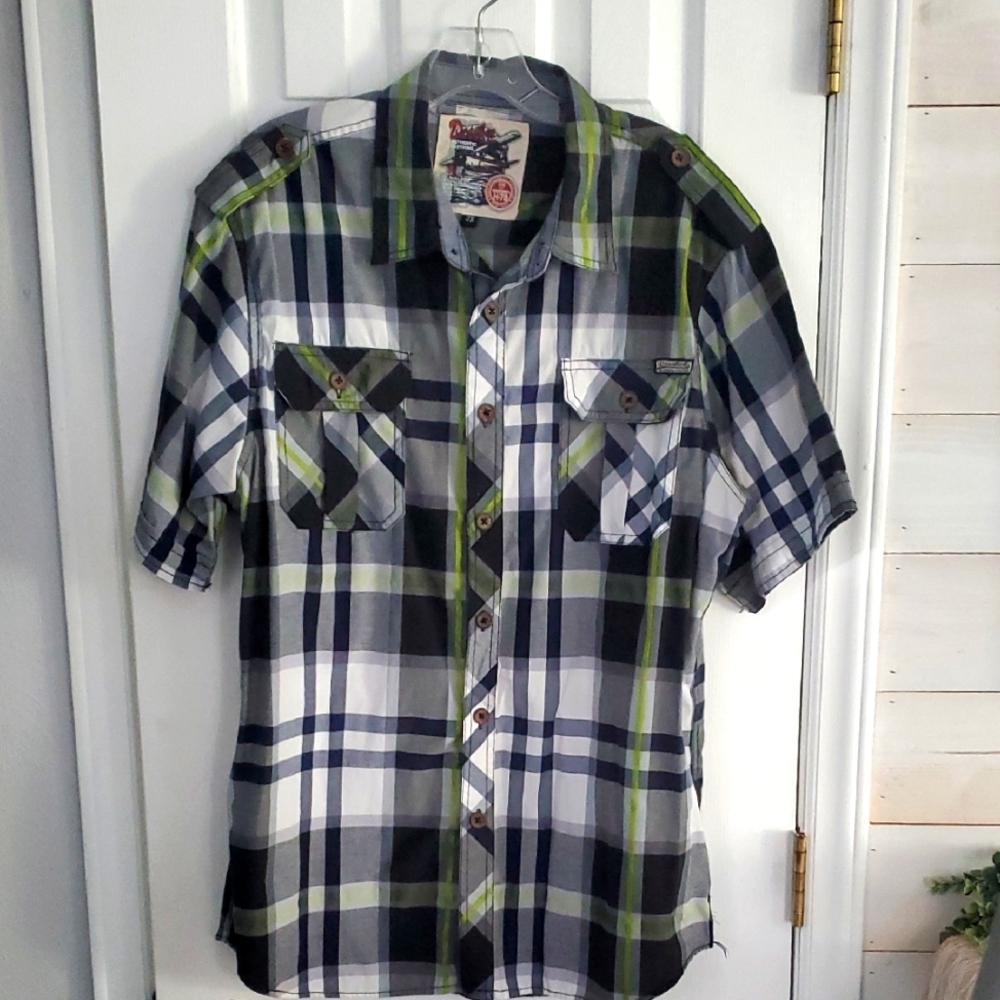 🦜 2/$10 Decibel Authentic Clothing Men's Green and Blue Plaid Shirt. Size 2X. - Picture 2 of 6